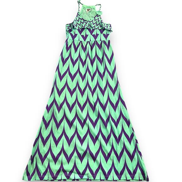 Cherrystix Girls Maxi Sleeveless Sundress Teal Purple Geo Print Small 7 8 - Picture 1 of 7